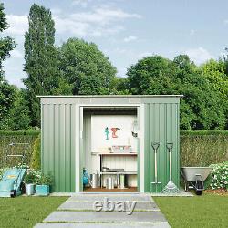 Abri de jardin en métal avec toit en pente 6,6 x 4 pieds, rangement extérieur, kit de fondation vert gris