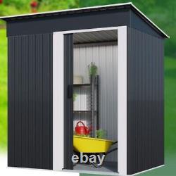 Abri de jardin en métal de 5 x 3 pieds avec boîte de rangement pour outils extérieurs, porte coulissante et toit en pente
