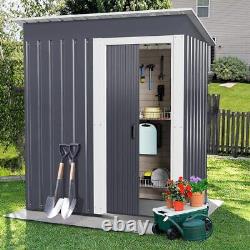 Abri de jardin en métal galvanisé 5x3ft, rangement extérieur pour outils, petite maison grise au Royaume-Uni.