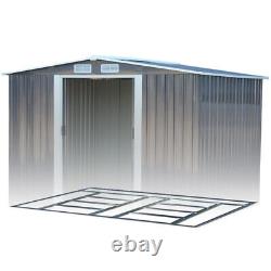 Abri de jardin en métal gris de 10 x 8 pieds avec toit en pente et FONDATION