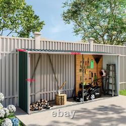 Abri de vélo en acier galvanisé avec toit en pente pour ranger les outils et les vélos dans le jardin.