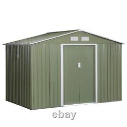 Cabane de jardin de rangement extérieure Outsunny 9 X 6FT avec porte coulissante en métal galvanisé vert.