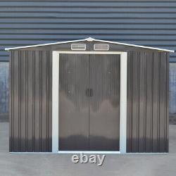 Charcoal Grey Metal Garden Shed 8 X8 Toit De Rangement Extérieur Avec Base