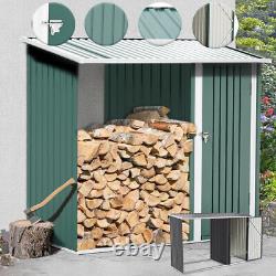 Hangar de jardin pour outils, rangement de bois de chauffage, dépôt de bûches en métal galvanisé pour patio extérieur.