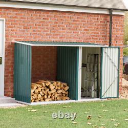 Hangar de jardin pour outils, rangement de bois de chauffage, dépôt de bûches en métal galvanisé pour patio extérieur.