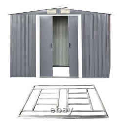 Metal Garden Shed Grey 8 X 6 Outdoor Apex Roof 2 Porte Fondation Gratuite