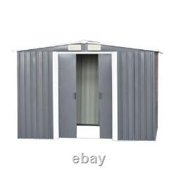 New Metal Garden Shed Grey 8 X 6 Outdoor Apex Roof 2 Porte Fondation Gratuite