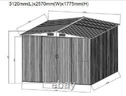 Nouvelle remise de jardin en métal avec toit en pente 10x8FT pour outils de stockage avec base gratuite