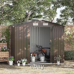 Unité de rangement pour abri de jardin Outsunny avec porte verrouillable, fondation de sol et ventilation, couleur marron.